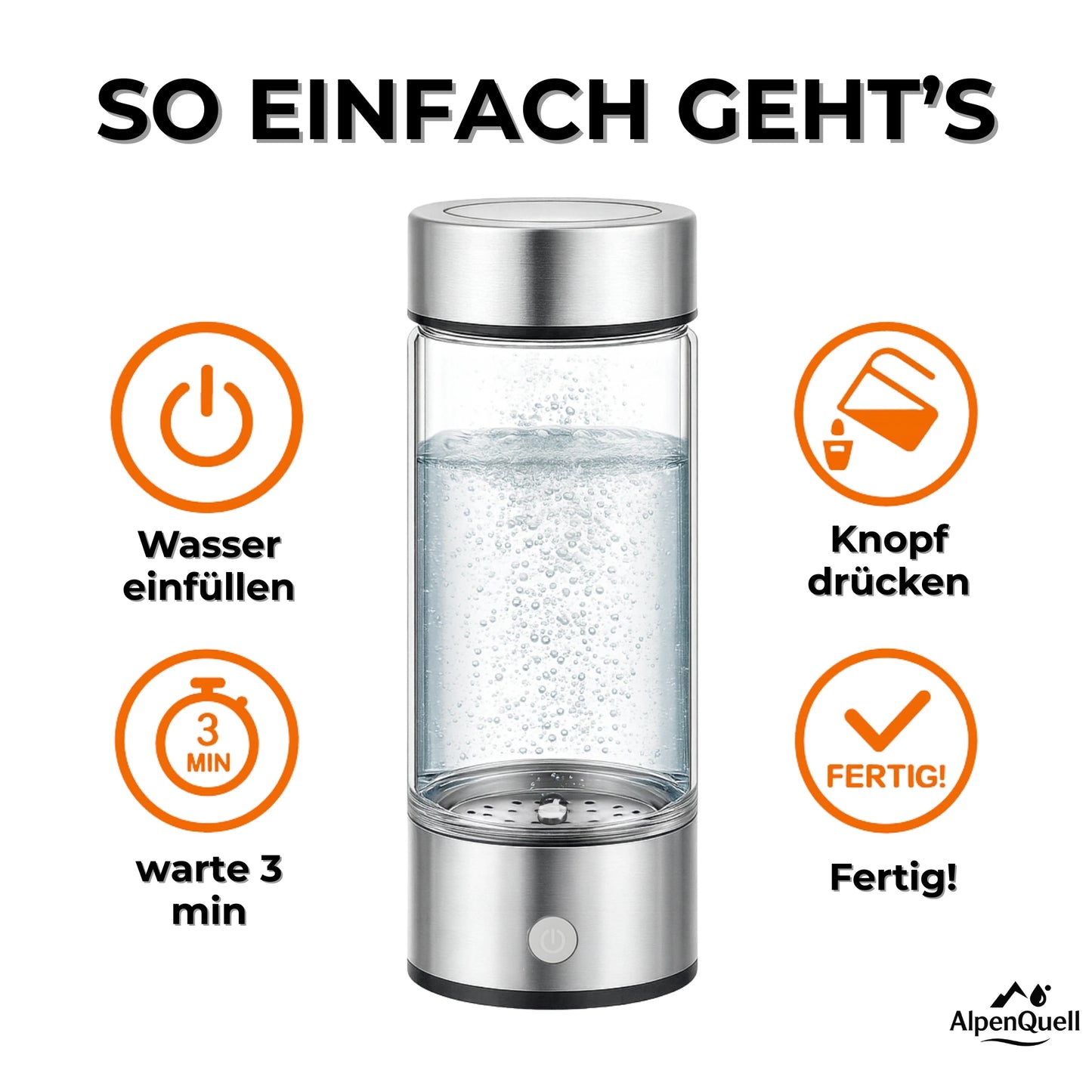 Wasserstoffflasche H2 – Tragbarer Wasserstoff-Generator – 450ml – USB