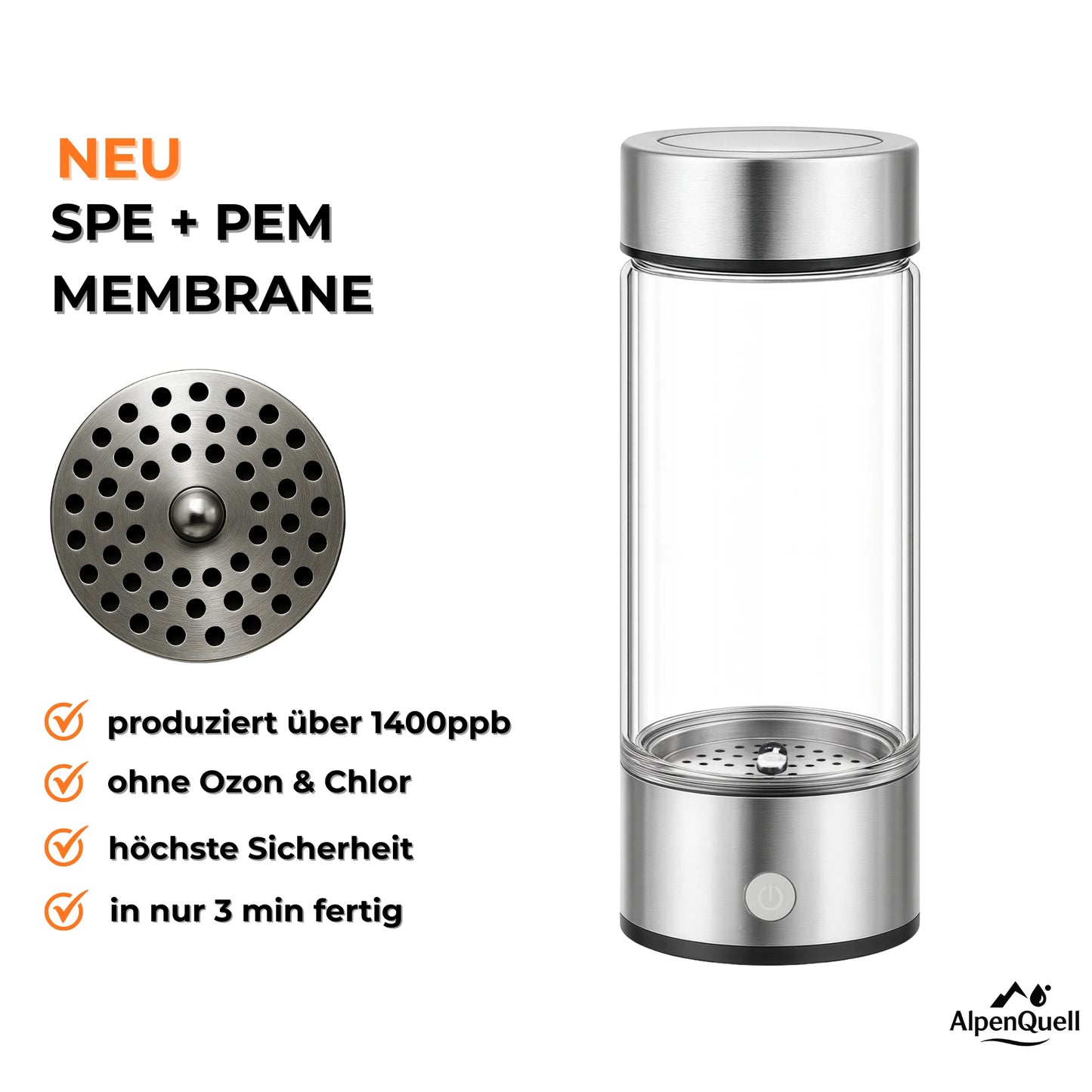 Wasserstoffflasche H2 – Tragbarer Wasserstoff-Generator – 450ml – USB